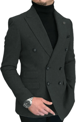 Dennis Dress Suit Jacket for Men Wool Blazer Suit Slim Fit Double Breasted Business Jacket Suit Tweed 44 Black