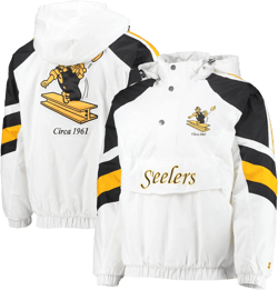 Starter Men's Thursday Night Lights Half-Snap Hoodie Jacket Medium Pittsburgh Steelers, White