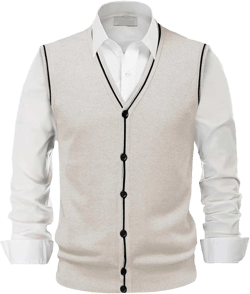 Sweater Vest Men Cable Knit Button Up Fall Cardigan Sleeveless V Neck Casual Loose Jumper Tops Comfort Sweaters with Pocket Z1111a-beige 3X-Large