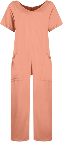 Plus Size Jumpsuit for Curvy Women 2024 Casual Rompers Short Sleeve V Neck Harem Pants Baggy One Piece Onesie X-Large 01-orange