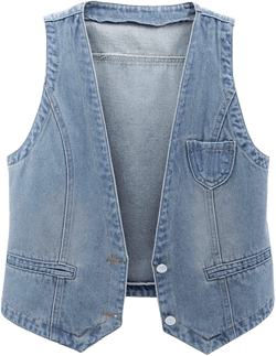 Kedera Women's Denim Vest V Neck Button Up Sleeveless Jean Jacket Vests With Pockets