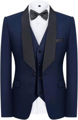 Rogers & Morris Men's Tuxedo Suit Regular Fit 3 Piece Suit Blazer Jacket Waistcoat Pants Set for Wedding Prom X-Small Navy