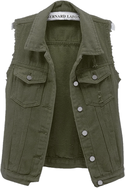 ebossy Women's Candy Color Slim Fit Sleeveless Distressed Denim Jean Vest Jacket Large Z-army Green
