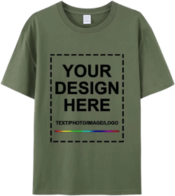 Custom T Shirts, Personalized Your Own Crewneck Tee Shirt, Customized Design Image/Text/Photo Cotton Men Women Army Green Large