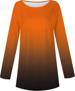 Tunic Tops for Women Loose Fit Dressy Casual Plus Size Long Sleeved Round Neck Gradient Printing T-Shirt Top Pullover Large Orange