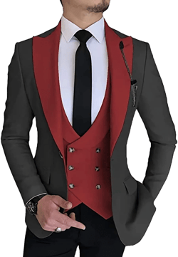 Men's 3 Piece Suit Slim Fit One Button Blazer Vest Trousers Formal Business Wedding Prom Suits 42 Z-black-red