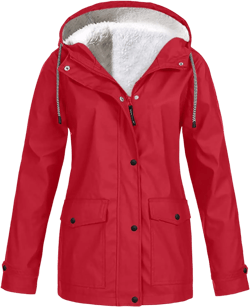 BOXIACEY Womens Waterproof Rain Jacket Fleece Lined Rain Coats Lightweight Rain Jacket Hooded Windbreaker Jackets 5X-Large 01-red