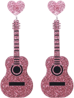 Acrylic Classical Guitar Earrings - Retro Renaissance Rock Band Music Dangle Earrings - Punk Style Violin Instrument Drop Earrings - Hypoallergenic Lightweight for Women Pink