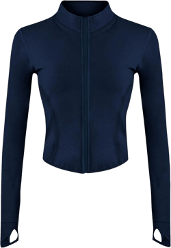 Yeokou Womens Active Zip Up Running Workout Cropped Bbl Athletic Jacket with Thumb Holes X-Small Navy