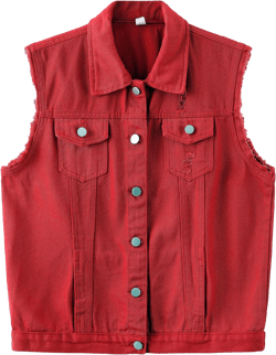 Womens Cute Sleeveless Distressed Slim Fit Denim Jean Crop Jacket Vest X-Large Red