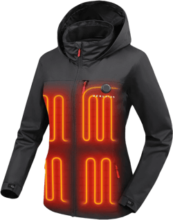 Venustas Heated Softshell Jacket for Women, Hooded Electric Jacket with Battery Pack 7.4V, Heated Coat for Outdoors Black Small