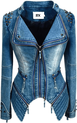 Women's Classic Denim Jacket Personality Studded Punk Motorcycle Dovetail Jacket