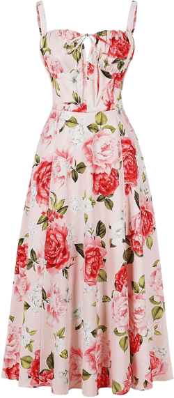 ABEHIK Women Floral Corset Dress Summer Dress 2024 Boho Flowy Slit Lace Up Midi Dresses Going Out A Line Casual Sundress at Amazon Women’s Clothing store