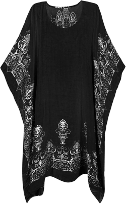 Moss Rose Women's Beach Kaftan Dresses Kimono Swimsuit Cover up for Bathing Suit with Black Floral Pattern at Amazon Women’s Clothing store