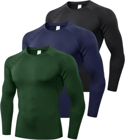 SPVISE 1 or 3 Pack Men's Compression Shirts Long Sleeve Workout Gym T-Shirt Running Top Cool Dry Sports Baselayer Undershirts Medium Navy+black+dark Green