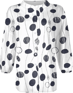 Athletic Plus Size Tunic Tops for Women Elegant 3/4 Sleeve Print Loose Fit Shirts Casual Button Down Soft Blouses 02-navy Medium
