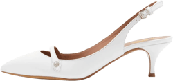 XYD Women Pointed Toe Mid Kitten Heel Slingback Sandal Pumps Slip On Patent Satin Dress Shoes 5 Ivory