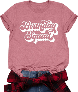 Birthday Shirts Women Cute Birthday Girl Graphic Shirts Birthday Squad Short Sleeve Casual Birthday Gift Tee Tops X-Large Birthdaysquad-pink