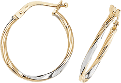 9ct Two Tone Gold Oval hoop Earrings.  21mm*19mm.  Hypoallergenic 9ct Gold Jewellery for women.