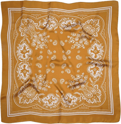 VANLINKER 27.5 Inches Silk Head Scarf for Women Men Vintage Bandanas Satin Hair Scarf Silk Wrap Neck Square Scarves VL9549 C6 Gold With White Pattern