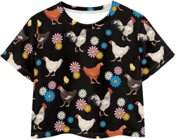 POLERO Boho Crop Tops for Women Short Sleeve Summer Casual Cropped Shirts Short Sleeve Yoga Running Going Out Tshirts Small Chicken Flowers