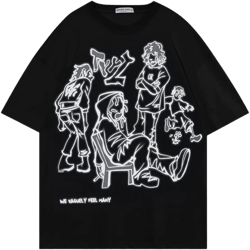 Y2K Vintage Tees for Men Women Grunge Clothes Oversized Graphic Tees Cartoon Printed Short Sleeve T Shirts Small #1-black