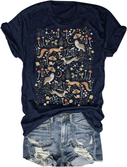 Vintage Butterfly and Moth T-Shirt for Women Casual Aesthetic Nature Short Sleeve Shirt Funny Animal Graphic Tees Blue-1 Medium