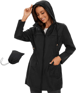 Century Star Packable Rain Jackets Waterproof Womens Rain Coats with Hood Lightweight Windbreaker Jacket X-Large Black