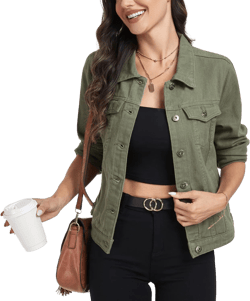 MISS MOLY Women's Denim Jacket Button Up Long Sleeve Basic Trendy Jean Jacket Coat with Pockets X-Small #1-elm Green
