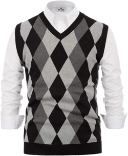 PJ PAUL JONES Mens Casual Argyle Sweater Vest V-Neck Sleeveless Pullover Knitwear Vests XX-Large Black