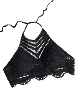 MakeMeChic Women's Solid Tie Back Crochet Halter Bikini Top Summer Beach Knit Bralette Crop Tops