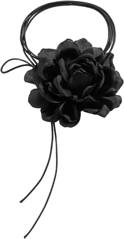 Flower Choker Necklace for Women - Adjustable Lace-up Design Handmade Velvet Floral Choker Necklace, Elegant Summer Necklace for Weddings, Parties, and Holiday (708 black)