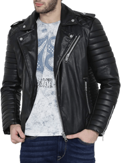 leather Jacket Men - Quilted Cafe Racer Style Real Lambskin Motorcycle Leather Jackets For Mens One Size Black