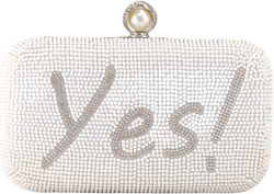 Boutique De FGG Vintage Women Beaded Evening Bags and Clutches Bridal Pearl Clutch Purse Wedding Party Bride Handbag,Mini White Yes I Do