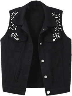 Pegsmio Women's Denim Vest Autumn Solid Hole Studded Sleeveless Jacket Short Jeans Coat Street Denim Outwear