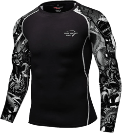 Men's UPF 50+ Long Sleeve Compression Shirts Water Sports Surf Swim Rash Guard Athletic Workout Shirt Black,gray Medium