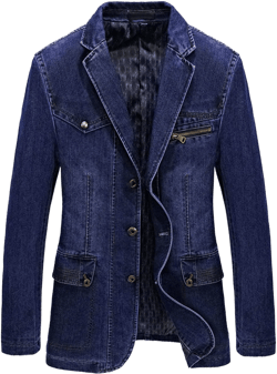 ebossy Men's Stylish Notched Collar 3 Button Lightweight Distressed Denim Blazer Jacket