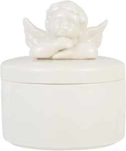 Ceramic Angel Box Earring Jewelry Box Card Box Holder Makeup Case Organizer Coquette Room Decor Aesthetic Earring Organizer for Women Cherub Angels Figurines Box Food Jar 9.8X8X8CM White