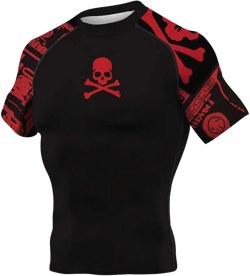 CHOO Men's Pirate Skull Athletic Compression Workout Cool Dry Sports Top Muay Thai Shirt,XX-Large