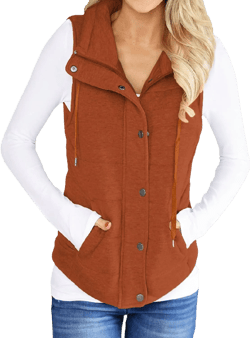 Valphsio Women Casual Quilted Puffer Vest Lightweight Zip Up Drawstring Jacket Outerwear with Pockets Brown Medium