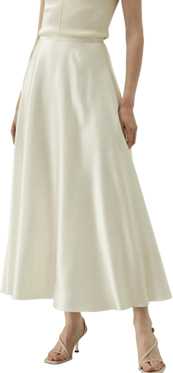 LilySilk 100% Silk Flowy Maxi Skirt for Women A Line Zipper Up Dress with Side Pockets 12 Lily White