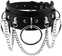 Circle Choker Necklace Pu Leather Goth Choker Collar with Black Studded Punk Rock Rivet Collar