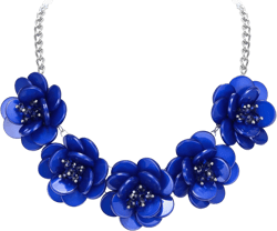 BriLove Flower Collar Necklace, Shiny Floral Summer Beach Statement Bib Necklaces for Women Costume Prom Jewelry Royal Blue Silver-tone