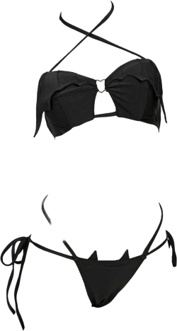 MEOWCOS Gothic Bat Style Black Two-Piece Swimsuit Halter Top and Low Waist Triangle Bottom Bathing Suit
