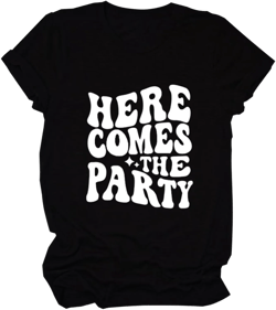 Women Shirts Here Comes The Bride/Party T-Shirt Funny Graphic Tee for Bridal Shower Bachelorette Party Bridesmaid Gift XX-Large B02#black