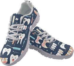 Casual Lace Up Sneakers for Women Sport Athletic Tennis Breathable Running Shoes Teeth Dental Pattern 5