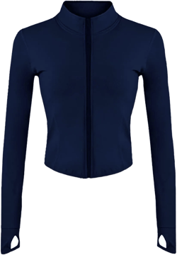Womens Cropped Slim Athletic Yoga Workout Track Sports Zip Up Jacket with Thumb Holes X-Large Navy