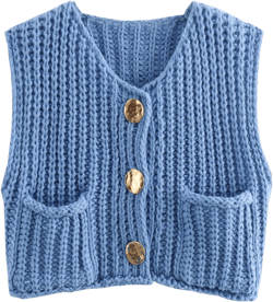 Bozanly Womens Chunky Knit Sweater Vest Cute Button Down Sleeveless Crop Crochet Cardigan Vest 2025 Small Blue