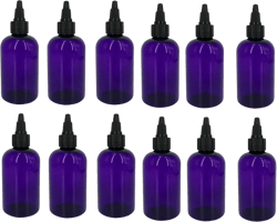 Natural Farms 4 oz Purple Boston Plastic Bottles -12 Pack Empty Bottle Refillable - BPA Free - Essential Oils - Aromatherapy | Black Twist Top Cap - Made in the USA