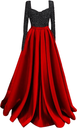 YUAOHUANG Long Sleeve Ball Gowns Sequins Satin Pleated Prom Dress for Women Long Sequin Formal Dresses with Sleeves 14 Black Red
